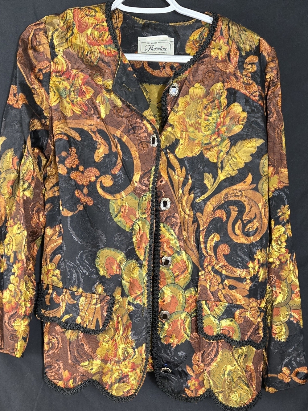 Floral Brocade Blazer in Black and Gold -#570